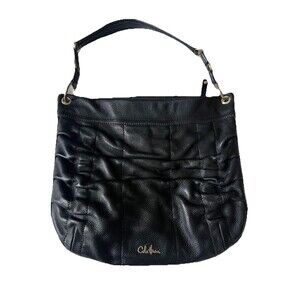 Cole Haan Leather Black Purse Bailey Hardware Accents Ruched Shoulder Slouch